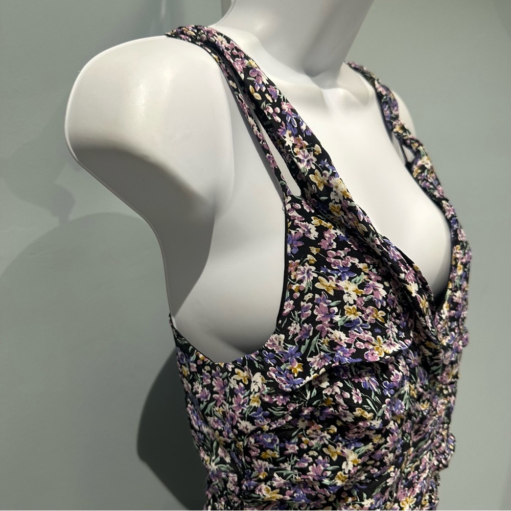 ASTR Black Purple Floral Mini Dress Cold Shoulder Off Shoulder Medium New - Picture 6 of 13